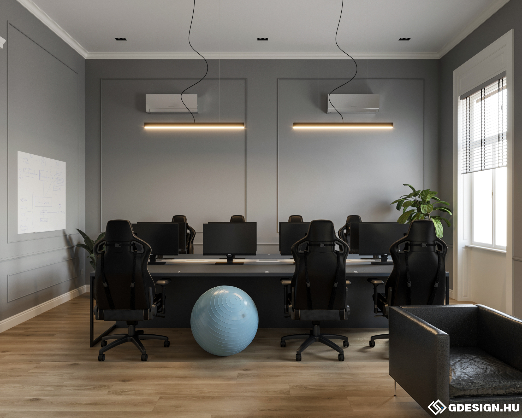 Modern irodai tárgyalóasztalok led világítása - LUSY függesztett lámpa - OXFORD süllyesztett lámpa